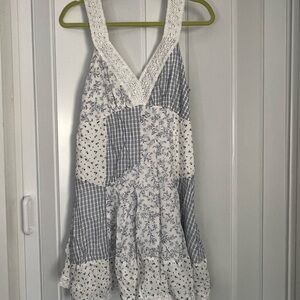 Patchwork Sleeveless Dress with Lace Trim